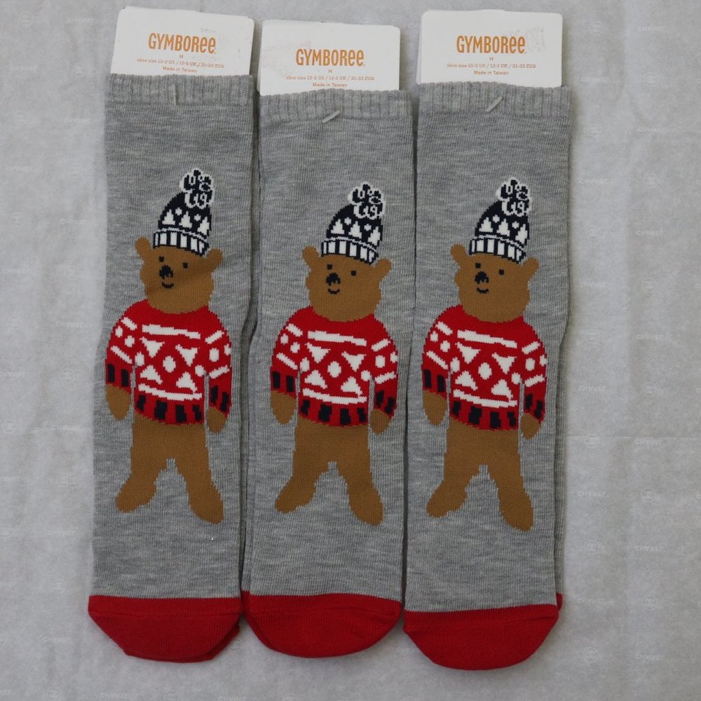 3 Gymboree Boys Gray Socks Bear in Hat M Lot